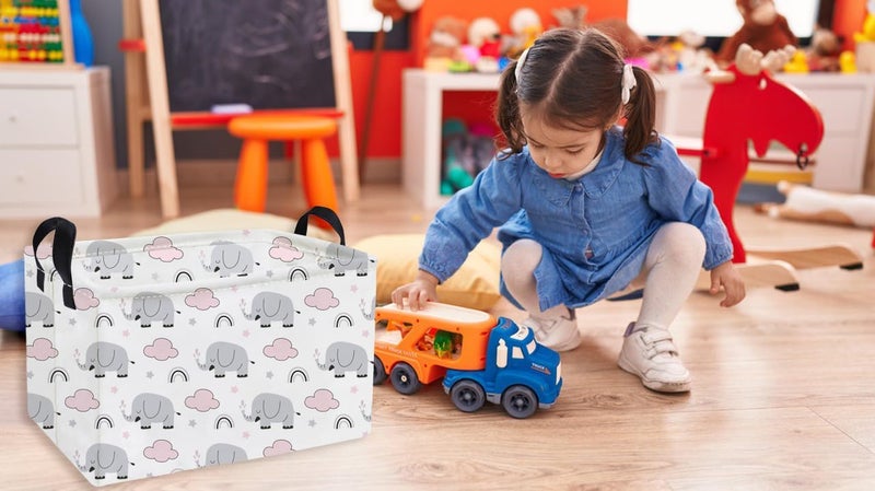 ESSME Rectangular Kids Baskets,Elephant Storage Basket with Handles for Boys Room Decor, Toy Box,Cute Storage Bin（Rainbow elephants） - Image 4